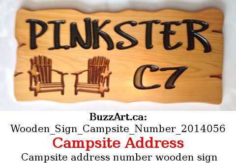 Campsite address number wooden sign
